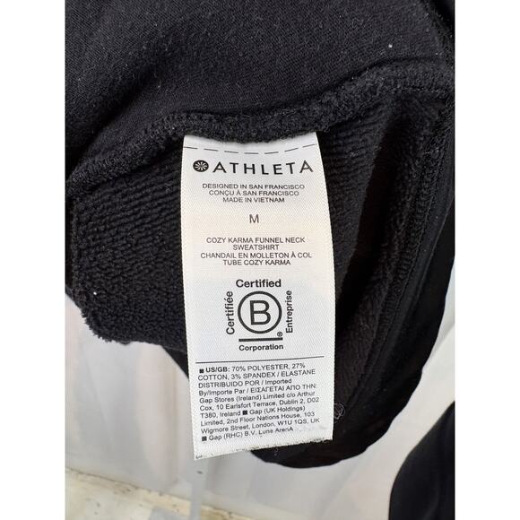 ATHLETA  Size M Cozy Karma Funnel Neck Sweatshirt 466846 Pullover Pockets Black - Picture 6 of 8